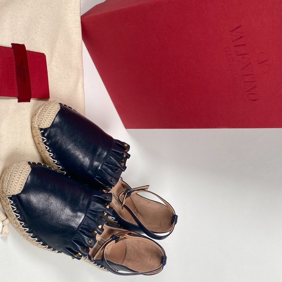 VALENTINO GARAVANI - ROCKSTUD NAVY BLUE LEATHER ESPADRILLES - SZ 38 - Picture 10 of 10